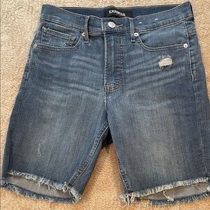 Express Distressed Denim Stretch Bermuda Shorts